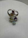 Sterling Silver Multicoloured CZ Gem Set Ring Size O - P Garnet Amethyst Citrine