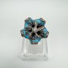 Huge Unusual Enamelled Blue Flower Pansy CZ Cocktail Ring Size L - M 6g