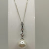 CZ & Pearl Pendant & 16" Necklace Sterling Silver 925 June Birthday Wedding