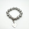 Chunky Grey Pearls & Sweetie Links Heart Charm Bracelet Sterling Silver 925 42g