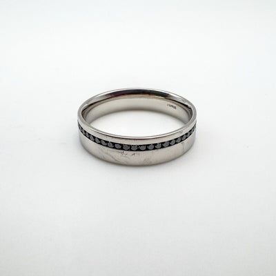 0.20ct Black Diamond Platinum 5mm Band Ring Size T U RRP New £1950 Box & Reciept