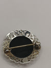 Black Onyx Round Celtic Design Brooch in Sterling Silver 925 5g *