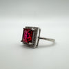 Pink Square 2.5ct Ruby CZ Engagement Stacking Ring in Sterling Silver  L - M *