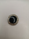 Black Onyx Round Celtic Design Brooch in Sterling Silver 925 5g *