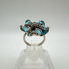 Huge Unusual Enamelled Blue Flower Pansy CZ Cocktail Ring Size L - M 6g