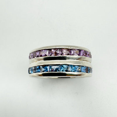 Chunky Double Row Full Eternity Band in Sterling Silver Topaz Amethyst Size I J