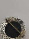 Black Onyx Round Celtic Design Brooch in Sterling Silver 925 5g *