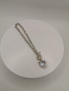 T-Bar Bracelet & Large CZ Heart Charm in Sterling Silver 925 7g *