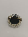 Black Onyx Round Celtic Design Brooch in Sterling Silver 925 5g *