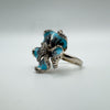 Huge Unusual Enamelled Blue Flower Pansy CZ Cocktail Ring Size L - M 6g