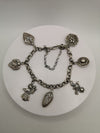 Unusual 7x Charm Bracelet 8" in Sterling Silver 925 Heavy 26g