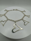 7x Hearts Charm Bracelet in Sterling Silver 925 8g