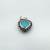 Small Marcasite Turquoise & Pink MOP Reversible Heart Pendant in Sterling Silver