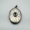 Unusual Vintage Blue Topaz Engraved Locket in Sterling Silver 925 7.8g *