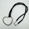 Large Black CZ Open Heart Pendant Sterling Silver 925 & Black Suede 16” Necklace