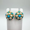 Vintage Antique 9ct Gold Turquoise & Pearl Earrings Screw On Unpierced Ears 4.8g