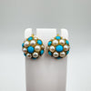 Vintage Antique 9ct Gold Turquoise & Pearl Earrings Screw On Unpierced Ears 4.8g