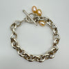 Chunky T-Bar Bracelet with 3x Pearl Charms in Sterling Silver 925 Heavy 19g