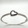 0.30ct Black & White Natural Diamond Heart Bangle Bracelet Sterling Silver 925