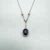 18ct White Gold Sapphire & Diamond Pendant Necklace 16” Chain