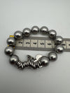 Chunky Grey Pearls & Sweetie Links Heart Charm Bracelet Sterling Silver 925 42g