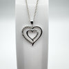 Diamond Double Open Heart Pendant & 18” Necklace in Sterling Silver 925 *