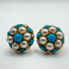 Vintage Antique 9ct Gold Turquoise & Pearl Earrings Screw On Unpierced Ears 4.8g