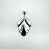 Art Deco Style Fan Onyx & MOP Pendant 18” Necklace in Sterling Silver 925 23g *