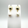 Unusual Pearl & CZ Star Burst Gold Plated Drop Earrings in Sterling Silver 925