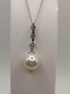 CZ & Pearl Pendant & 16" Necklace Sterling Silver 925 June Birthday Wedding