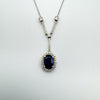 18ct White Gold Sapphire & Diamond Pendant Necklace 16” Chain