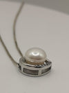 Pearl & CZ Pendant Sterling Silver 925 & 16" Necklace Wedding / June Birthday