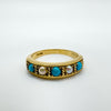 9ct Gold Half Hoop Turquoise & Pearl Ring Size N - O