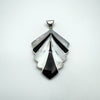 Art Deco Style Fan Onyx & MOP Pendant 18” Necklace in Sterling Silver 925 23g *