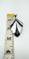 Art Deco Style Fan Onyx & MOP Pendant 18” Necklace in Sterling Silver 925 23g *