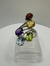 Sterling Silver Multicoloured CZ Gem Set Ring Size O - P Garnet Amethyst Citrine