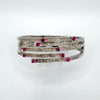 Ruby & Diamond Bangle Bracelet on Sterling Silver 925 Rhodium Plated Heavy 44g