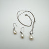 Pearl CZ Pendant Necklace & Earring Set in Sterling Silver 925 *