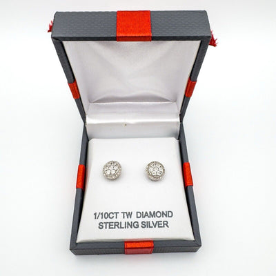 0.10ct Pave Diamond Stud Earrings in Sterling Silver 925 New in Box