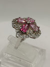 Huge Pink CZ Cocktail Flower Ring by TGGC Sterling Silver 925 Size N - O 8g