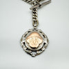 Antique 1920 Albert Chain & 9ct Rose Gold Medal Fob Sterling Silver Heavy 49g *