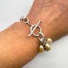 Chunky T-Bar Bracelet with 3x Pearl Charms in Sterling Silver 925 Heavy 19g