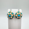 Vintage Antique 9ct Gold Turquoise & Pearl Earrings Screw On Unpierced Ears 4.8g