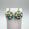 Vintage Antique 9ct Gold Turquoise & Pearl Earrings Screw On Unpierced Ears 4.8g