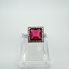 Pink Square 2.5ct Ruby CZ Engagement Stacking Ring in Sterling Silver  L - M *