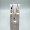 Pearl CZ Pendant Necklace & Earring Set in Sterling Silver 925 *