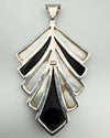 Art Deco Style Fan Onyx & MOP Pendant 18” Necklace in Sterling Silver 925 23g *