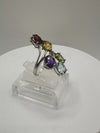 Sterling Silver Multicoloured CZ Gem Set Ring Size O - P Garnet Amethyst Citrine