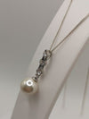 CZ & Pearl Pendant & 16" Necklace Sterling Silver 925 June Birthday Wedding