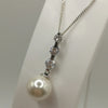 CZ & Pearl Pendant & 16" Necklace Sterling Silver 925 June Birthday Wedding